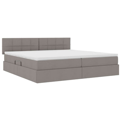 Bett mit Stauraum und LED mit Matratze Taupe 200 x 200 cm Stoff
