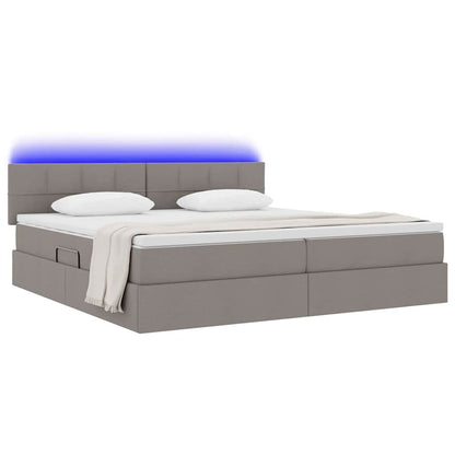 Bett mit Stauraum und LED mit Matratze Taupe 200 x 200 cm Stoff