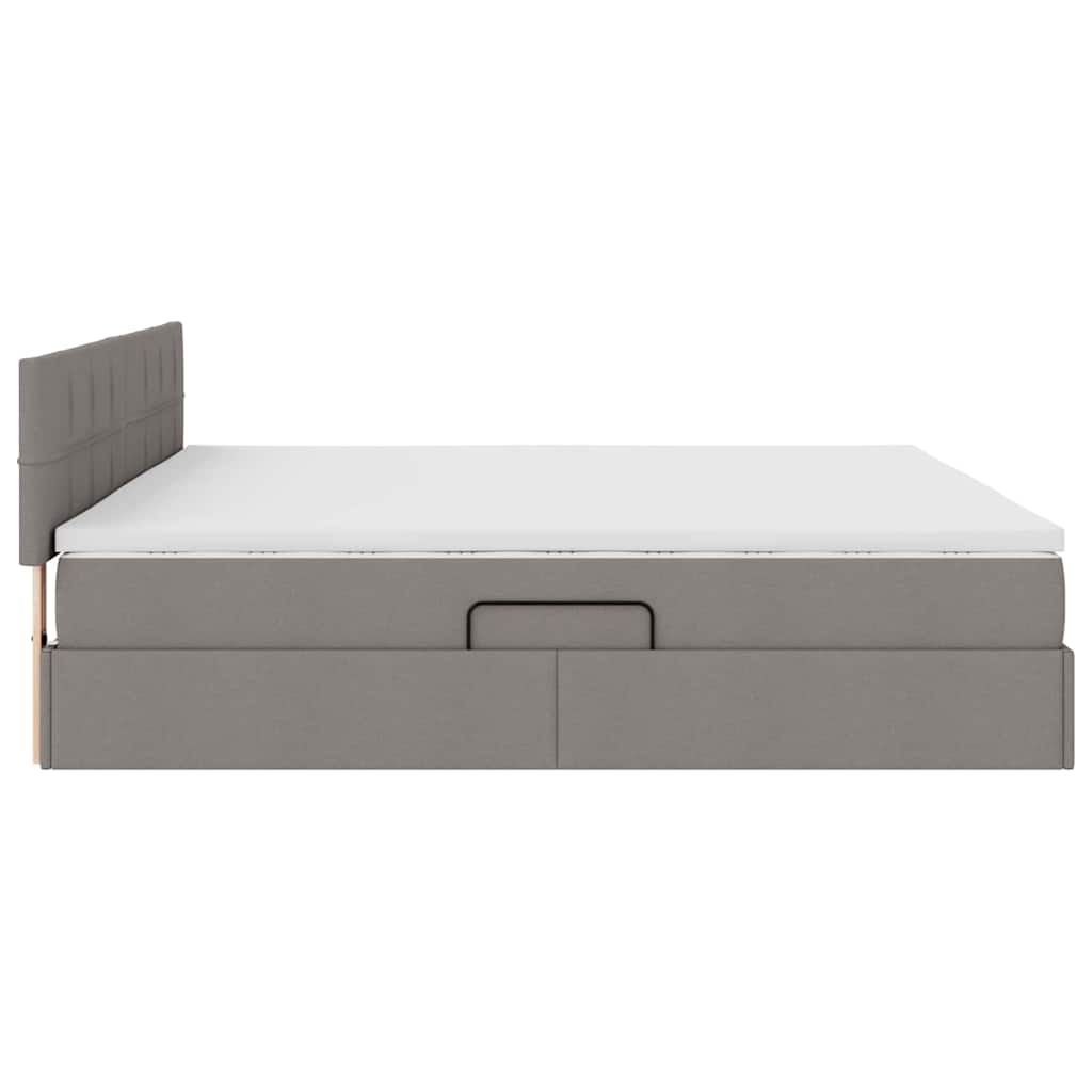 Bett mit Stauraum und LED mit Matratze Taupe 200 x 200 cm Stoff