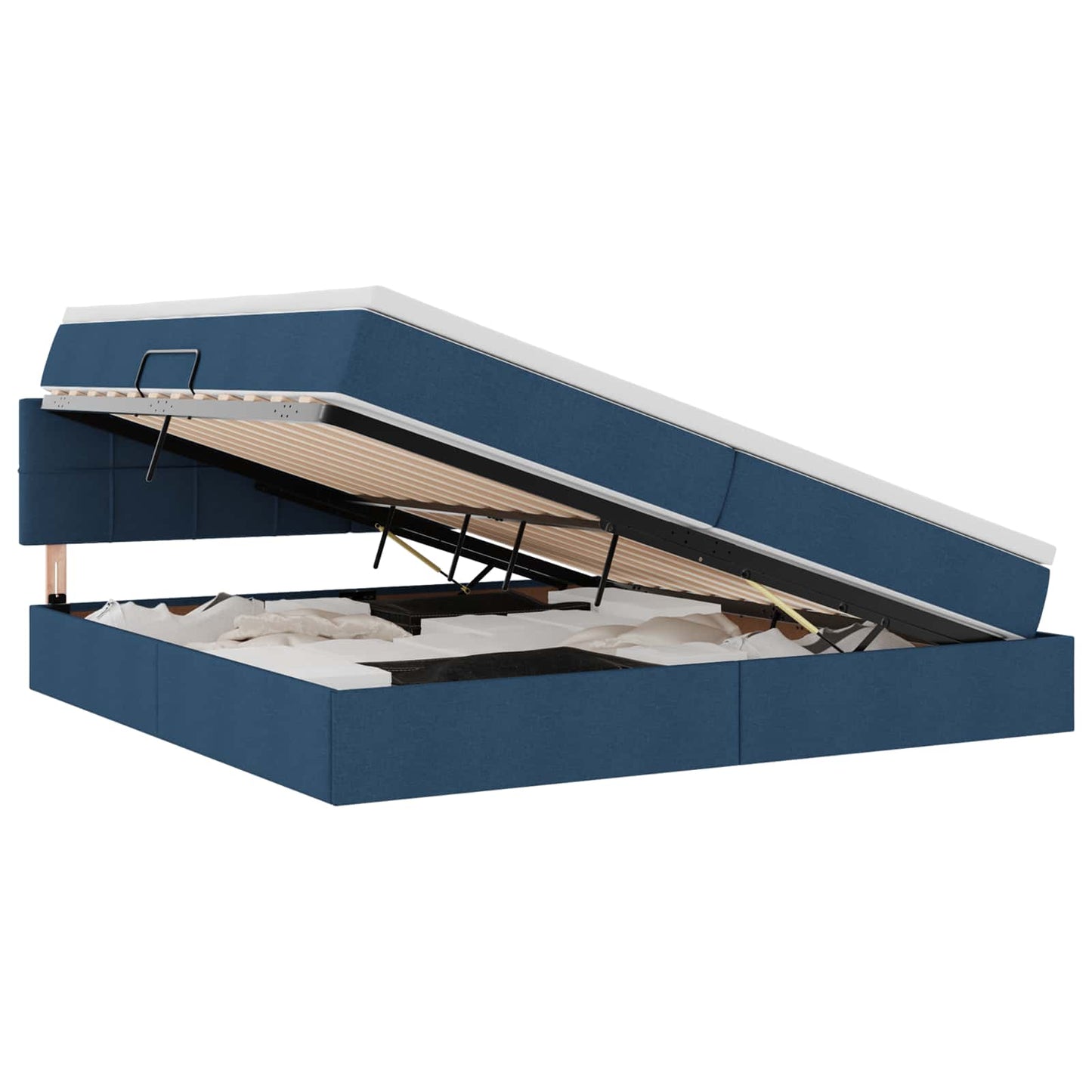Bett mit Stauraum und LED mit Matratze Blau 200 x 200 cm Stoff