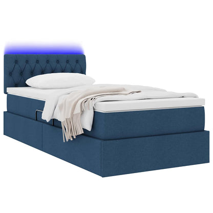 Bett mit Stauraum und LED mit Matratze Blau 100 x 200 cm Stoff