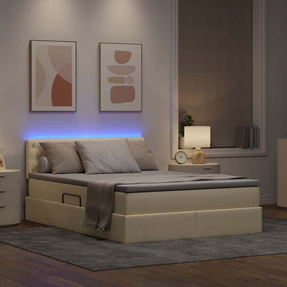 Bett mit Stauraum und LED mit Matratze Creme 140 x 190 cm Stoff