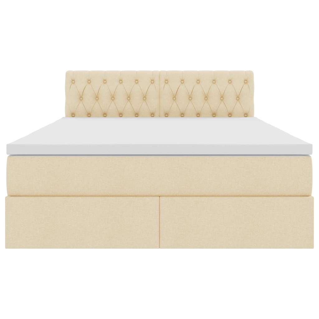 Bett mit Stauraum und LED mit Matratze Creme 140 x 190 cm Stoff