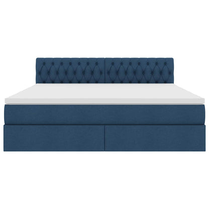 Bett mit Stauraum und LED mit Matratze Blau 160 x 200 cm Stoff