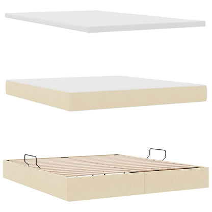 Bett mit Stauraum und LED mit Matratze Creme 180 x 200 cm Stoff