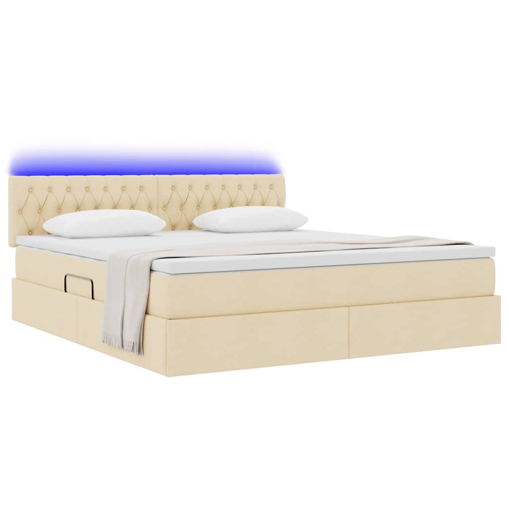 Bett mit Stauraum und LED mit Matratze Creme 180 x 200 cm Stoff