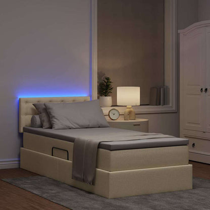 Bett mit Stauraum und LED mit Matratze Creme 90 x 190 cm Stoff