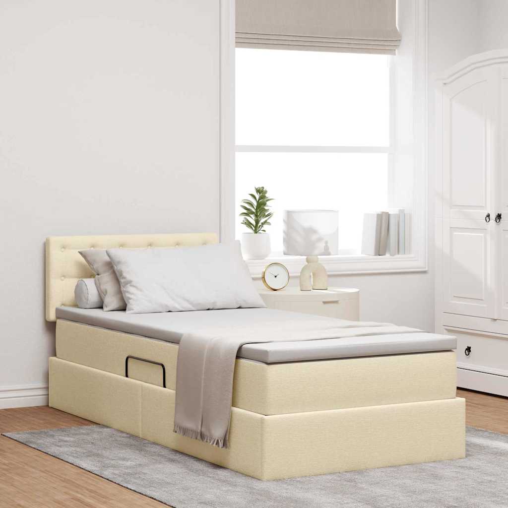 Bett mit Stauraum und LED mit Matratze Creme 90 x 190 cm Stoff