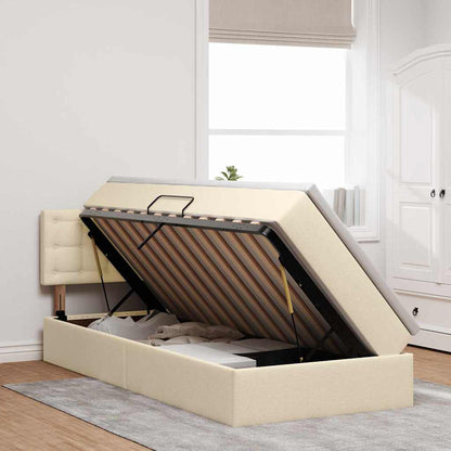 Bett mit Stauraum und LED mit Matratze Creme 90 x 190 cm Stoff