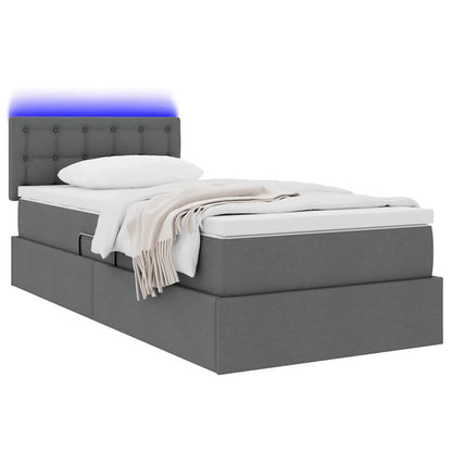 Bett mit Stauraum und LED mit LED Dunkelgrau 90 x 200 cm Stoff