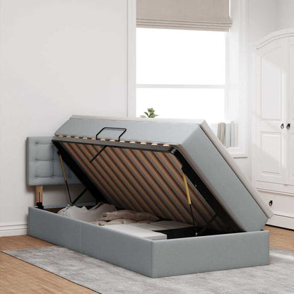 Bett mit Stauraum und LED mit LED Hellgrau 100 x 200 cm Stoff