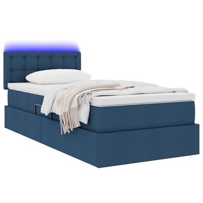 Bett mit Stauraum und LED mit Matratze Blau 100 x 200 cm Stoff