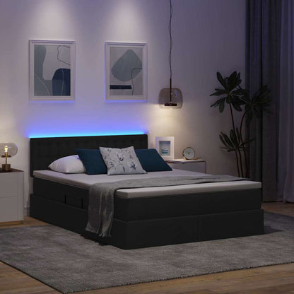 Bett mit Stauraum und LED mit LED Schwarz 140 x 190 cm Stoff