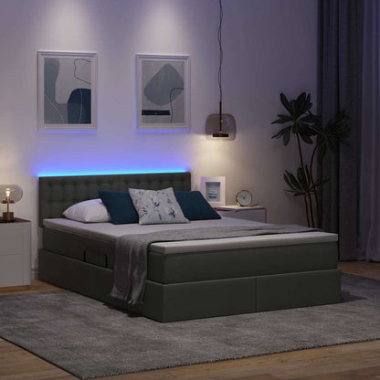 Bett mit Stauraum und LED mit LED Dunkelgrau 140 x 200 cm Stoff