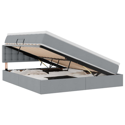Bett mit Stauraum und LED mit LED Hellgrau 180 x 200 cm Stoff