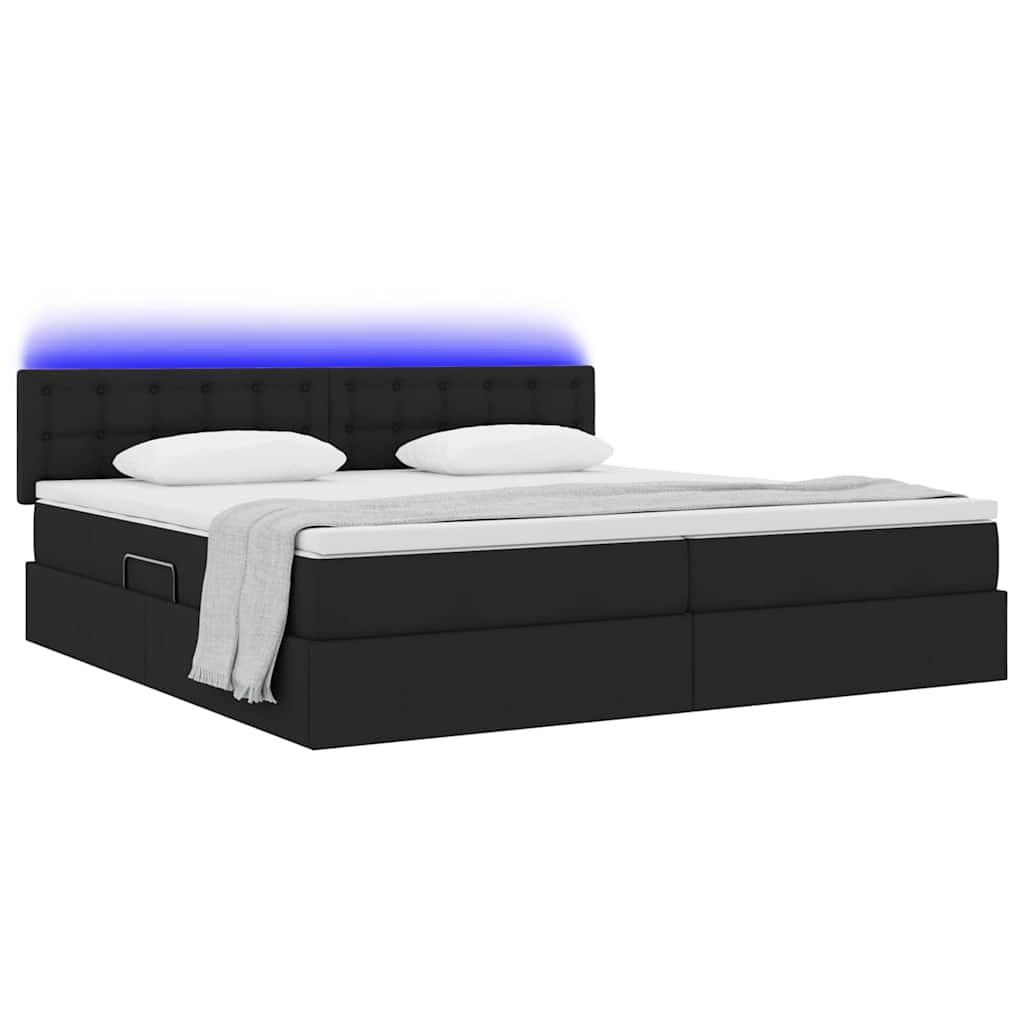 Bett mit Stauraum und LED mit LED Schwarz 200 x 200 cm Stoff