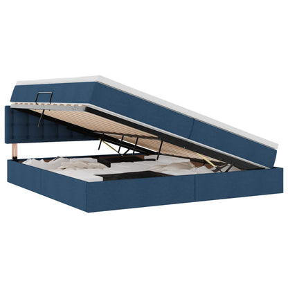 Bett mit Stauraum und LED mit Matratze Blau 200 x 200 cm Stoff