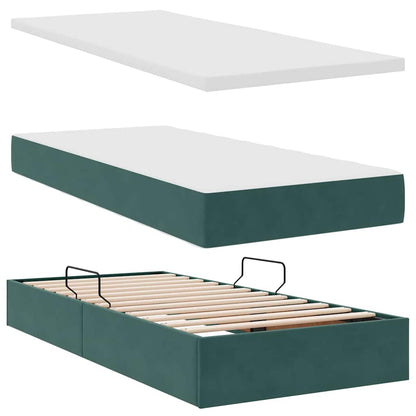 Bett mit Stauraum und LED mit LED Dunkelgrün 100 x 200 cm Samt