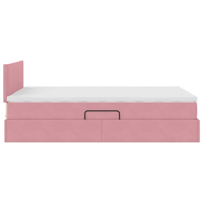 Bett mit Stauraum und LED mit Matratze Rosa 120 x 200 cm Samt
