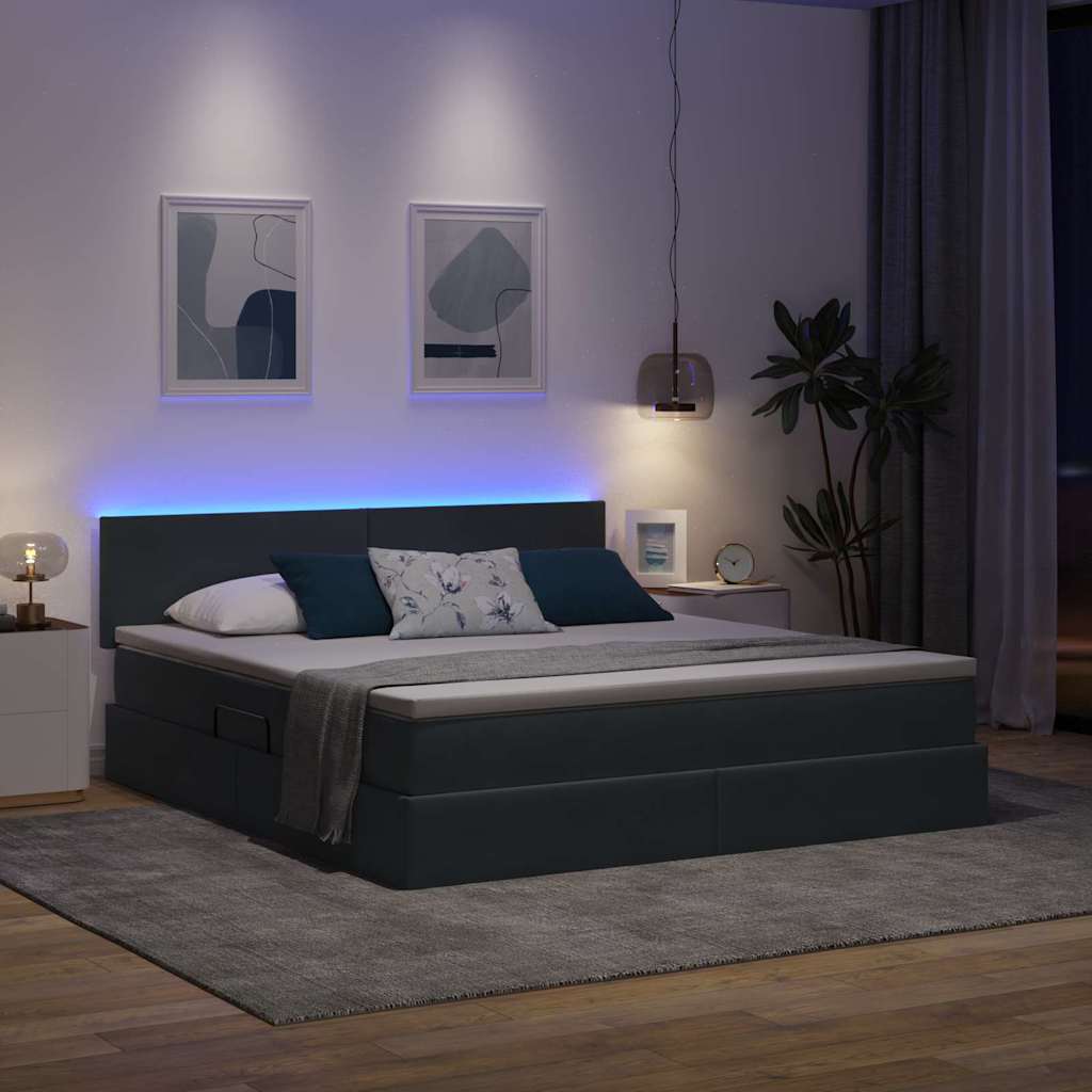 Bett mit Stauraum und LED mit LED Dunkelgrau 180 x 200 cm Samt