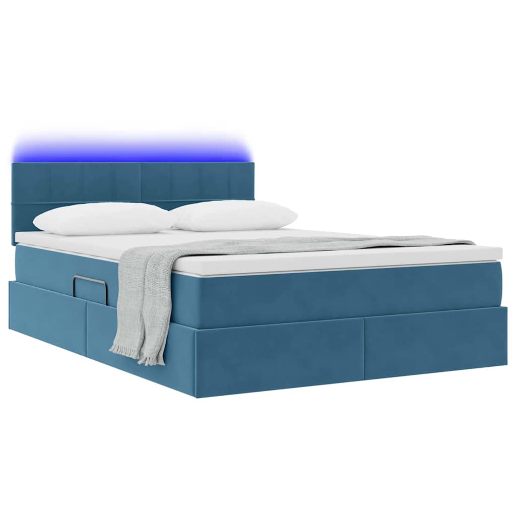 Bett mit Stauraum und LED mit LED Dunkelblau 140 x 190 cm Samt