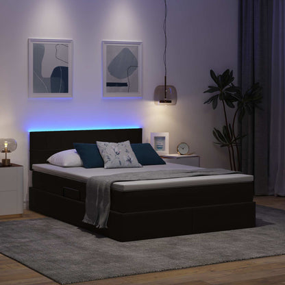 Bett mit Stauraum und LED mit LED Schwarz 140 x 200 cm Samt