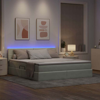 Bett mit Stauraum und LED mit LED Hellgrau 160 x 200 cm Samt