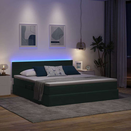 Bett mit Stauraum und LED mit LED Dunkelgrün 180 x 200 cm Samt