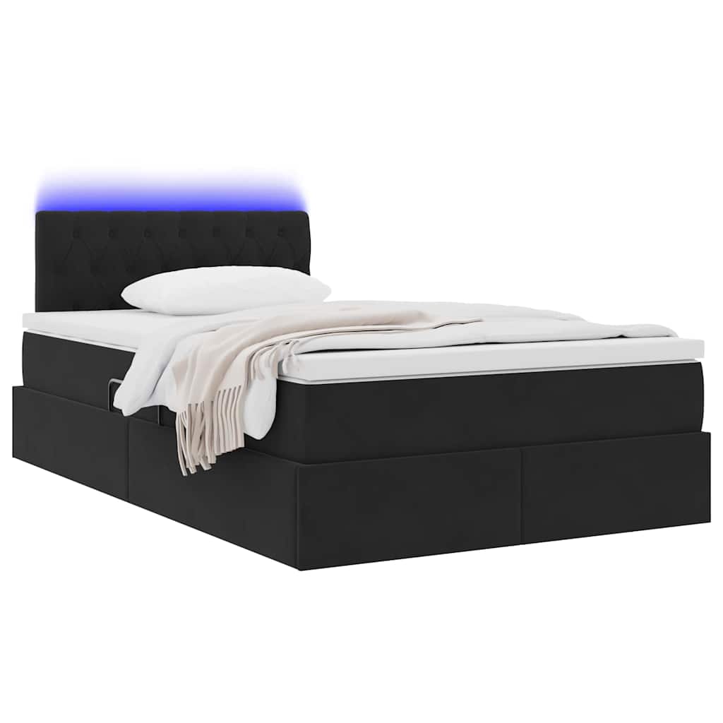 Bett mit Stauraum und LED mit LED Schwarz 120 x 200 cm Samt