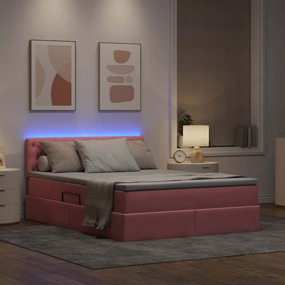Bett mit Stauraum und LED mit Matratze Rosa 140 x 190 cm Samt