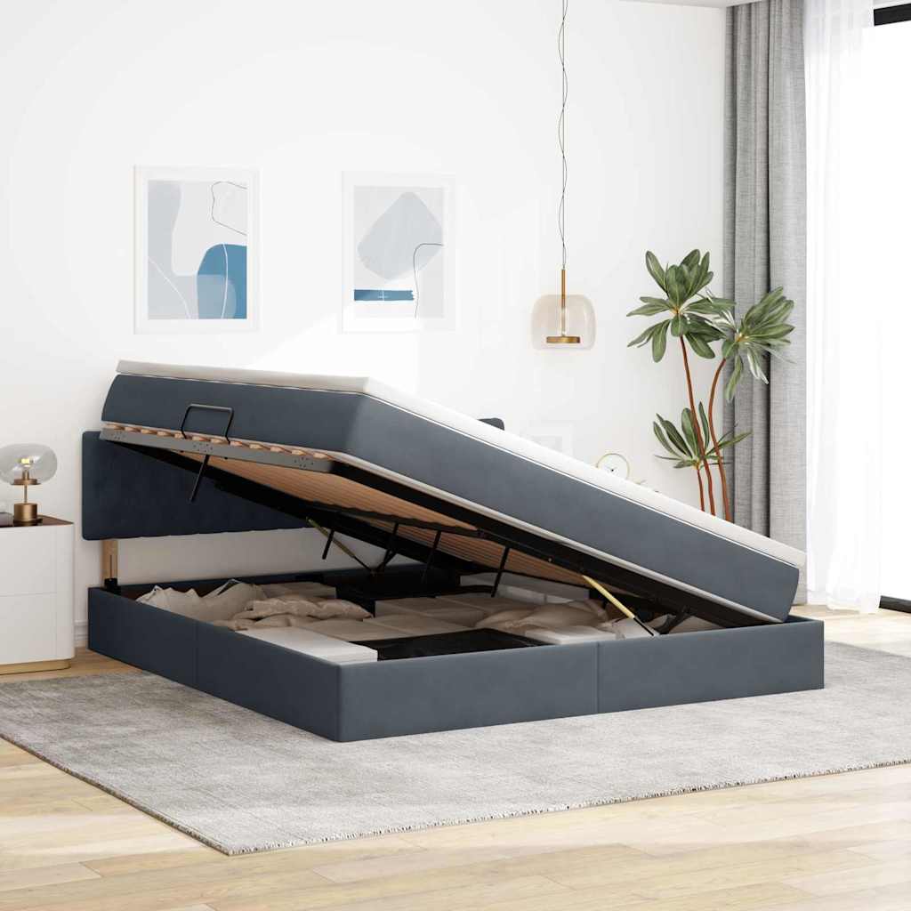 Bett mit Stauraum und LED mit LED Dunkelgrau 180 x 200 cm Samt