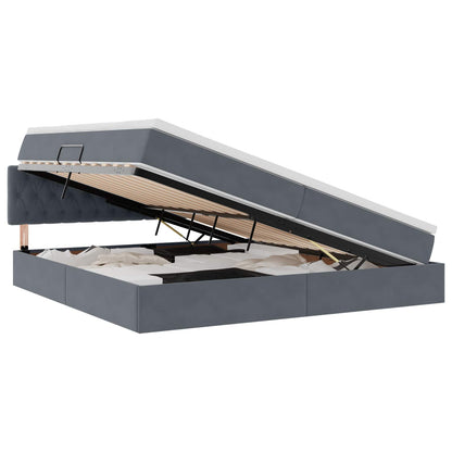 Bett mit Stauraum und LED mit LED Dunkelgrau 200 x 200 cm Samt