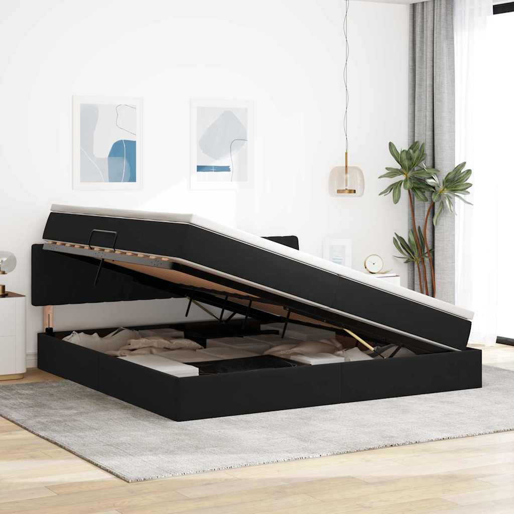 Bett mit Stauraum und LED mit LED Schwarz 200 x 200 cm Samt