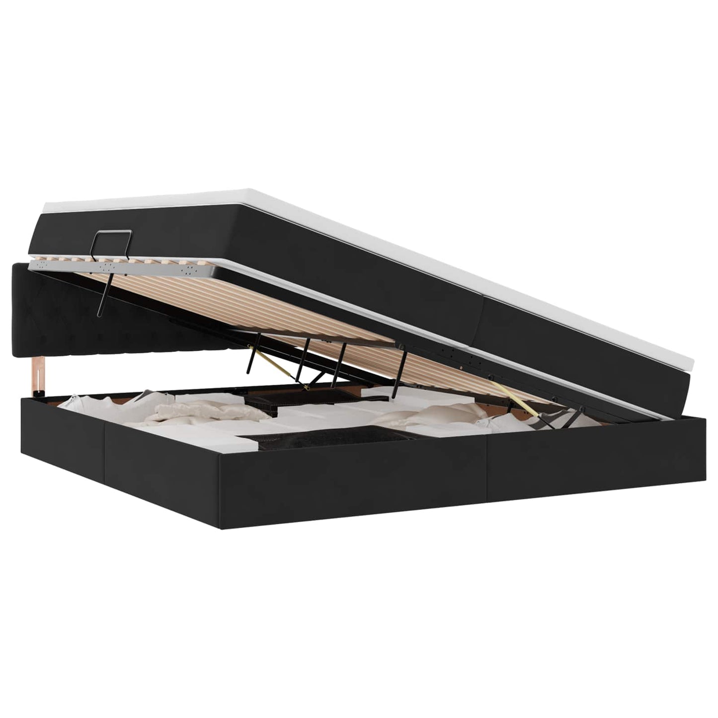 Bett mit Stauraum und LED mit LED Schwarz 200 x 200 cm Samt