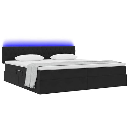 Bett mit Stauraum und LED mit LED Schwarz 200 x 200 cm Samt