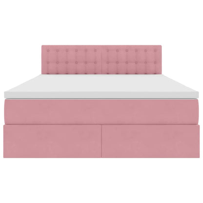 Bett mit Stauraum und LED mit Matratze Rosa 140 x 200 cm Samt