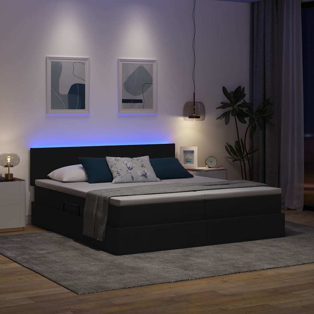 Bett mit LED-Lichtleisten Schwarz 180 x 200 cm Stoff