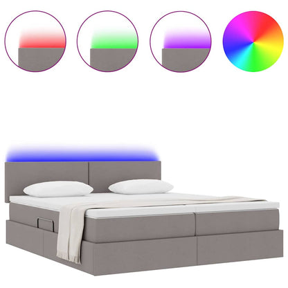 Bett mit LED-Lichtleisten mit Kopfteil Taupe 200 x 200 cm Stoff