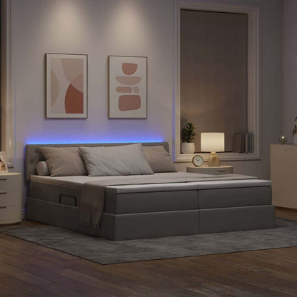 Bett mit LED-Lichtleisten mit Kopfteil Taupe 180 x 200 cm Stoff
