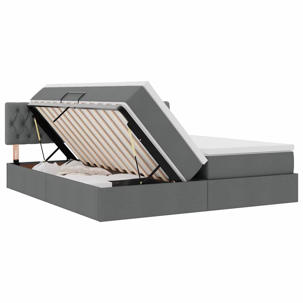 Bett mit LED-Lichtleisten Dunkelgrau 200 x 200 cm Stoff