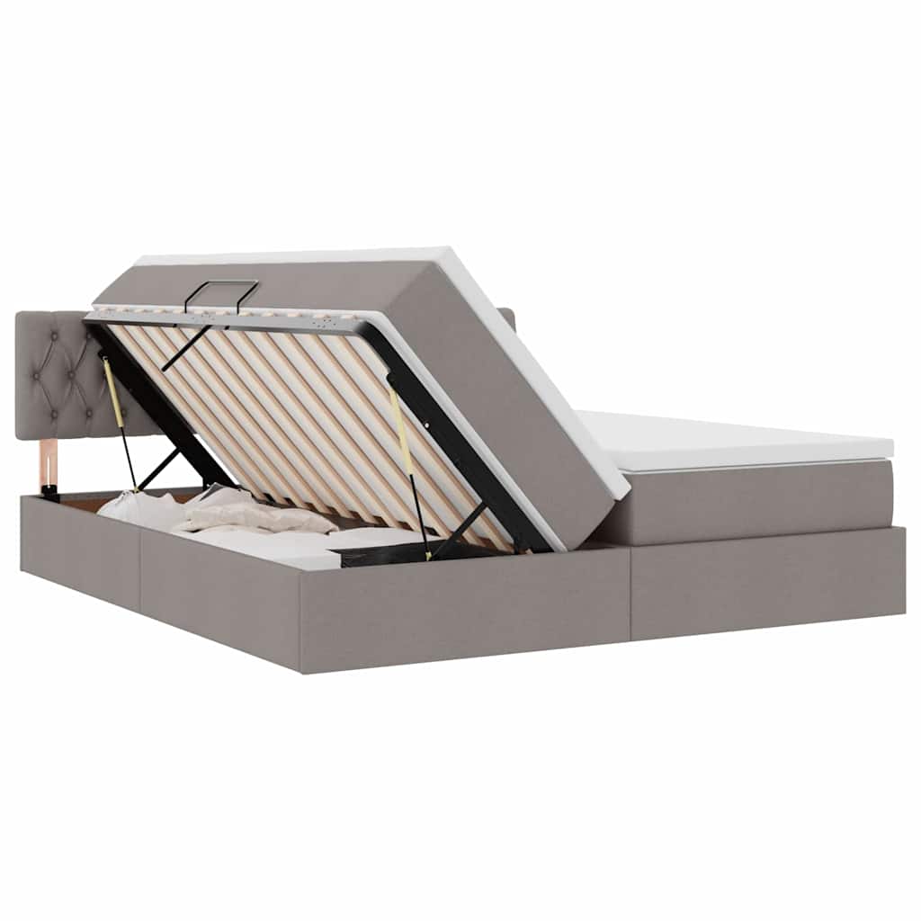 Bett mit LED-Lichtleisten mit Kopfteil Taupe 200 x 200 cm Stoff