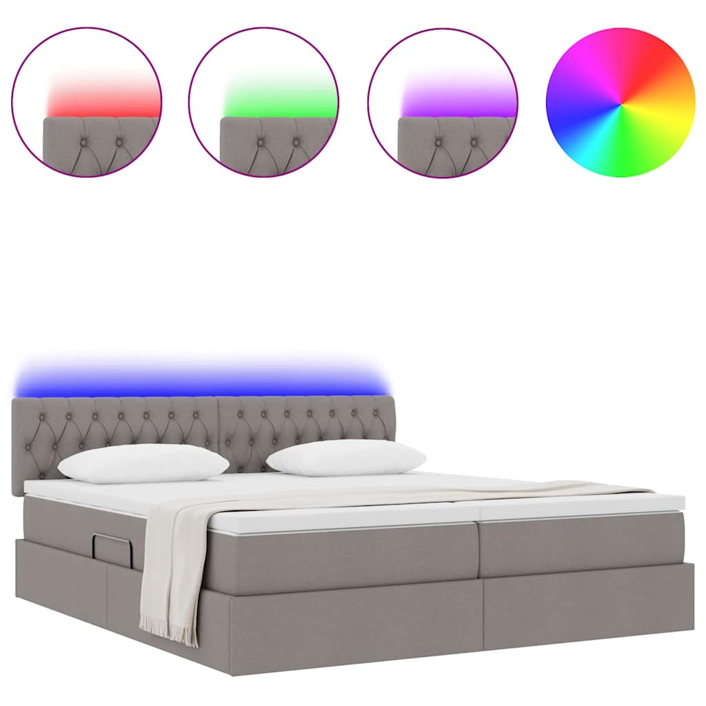 Bett mit LED-Lichtleisten mit Kopfteil Taupe 200 x 200 cm Stoff