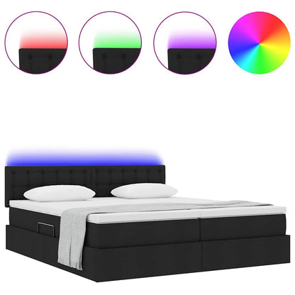 Bett mit LED-Lichtleisten Schwarz 180 x 200 cm Stoff