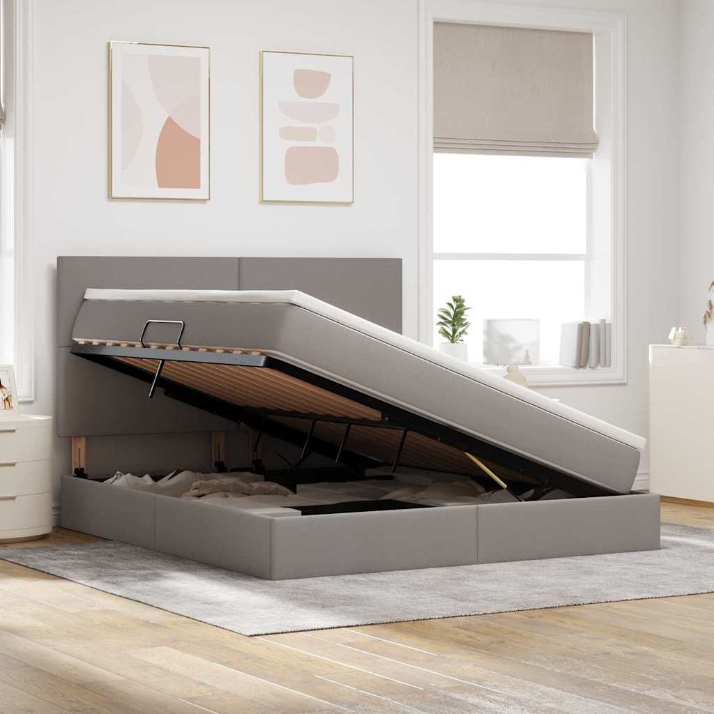 Aufbewahrungsbett mit Matratze Taupe 160 x 200 cm Polyester