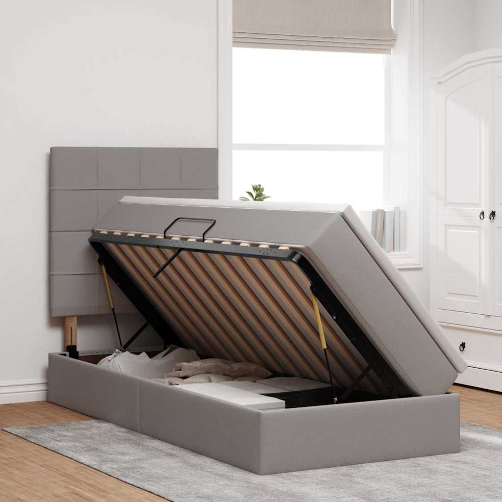 Aufbewahrungsbett mit Matratze Taupe 90 x 200 cm Polyester