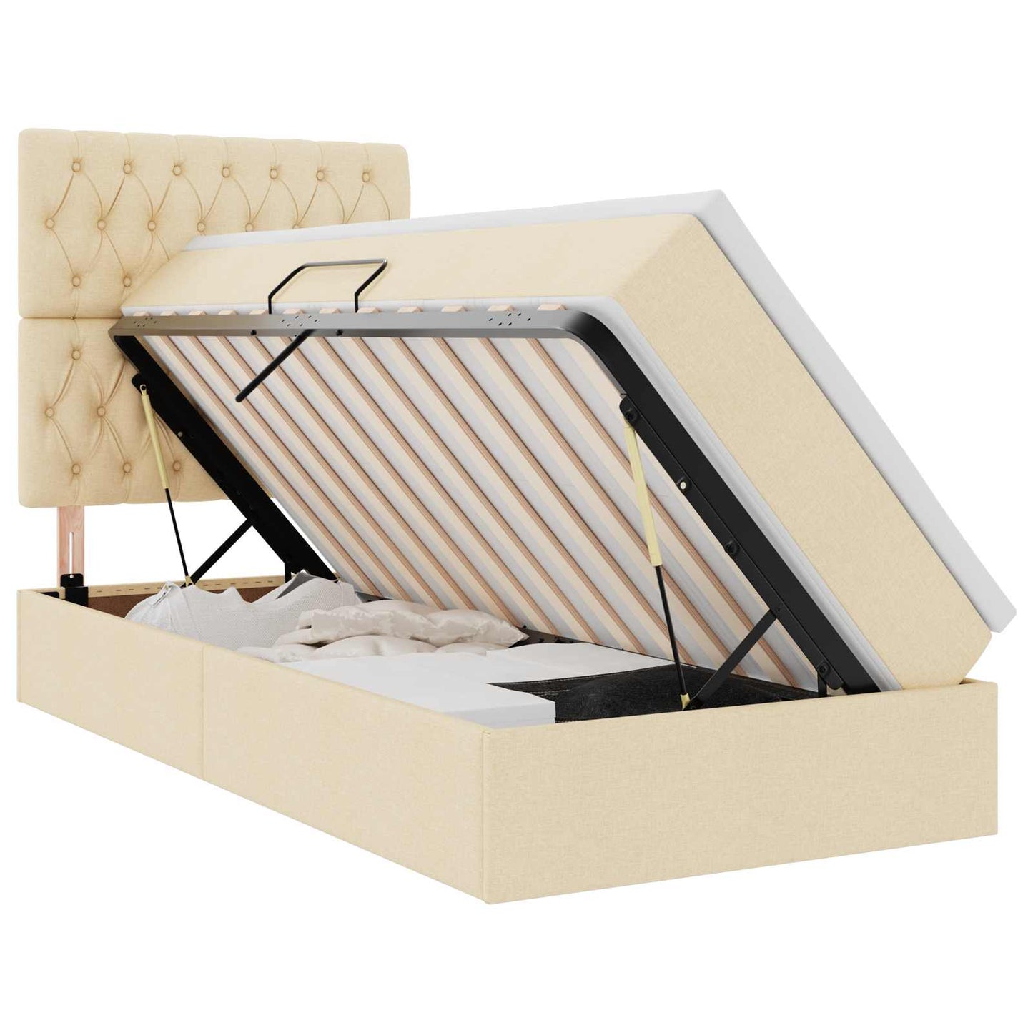 Aufbewahrungsbett mit Matratze Creme 90 x 200 cm Polyester