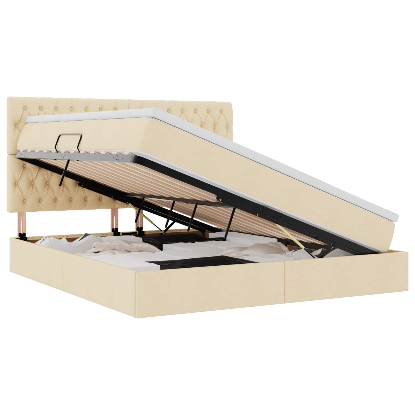 Aufbewahrungsbett mit Matratze Creme 180 x 200 cm Polyester