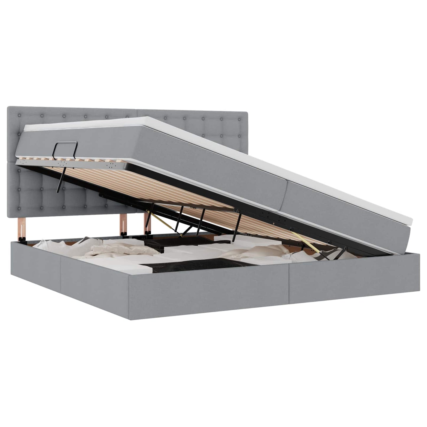 Aufbewahrungsbett mit Matratze Hellgrau 200 x 200 cm Polyester