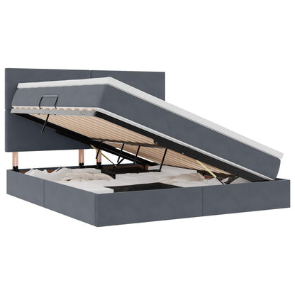 Aufbewahrungsbett mit Matratze Dunkelgrau 160 x 200 cm Samt