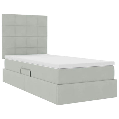 Aufbewahrungsbett mit Matratze Hellgrau 100 x 200 cm Samt